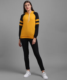 Vivient Women Musterd Black Sleeves Stripe Sweatshirt