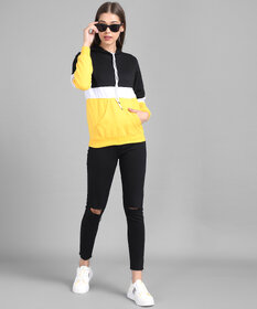 Vivient Women Black White Yellow Color Block Sweatshirt