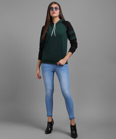 Vivient Women Green Black Sleeves Stripe Sweatshirt
