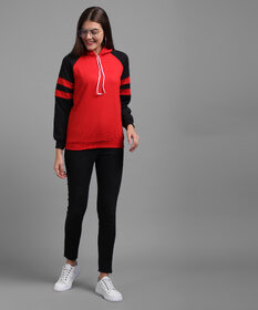 Vivient Women Red Black Sleeves Stripe Sweatshirt