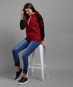 Vivient Women Maroon Black Sleeves Stripe Sweatshirt