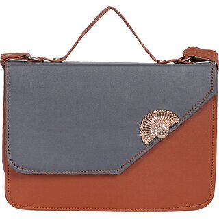 29K Women Grey And Tan Regular Use PU Sling Bag With Adjustable Strap