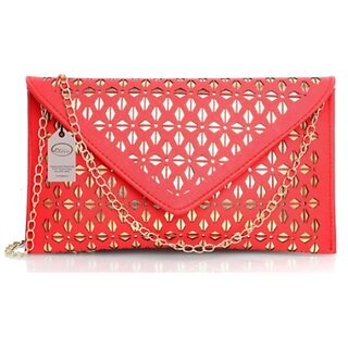 Stylish Red Golden Handbag With Golden Sling