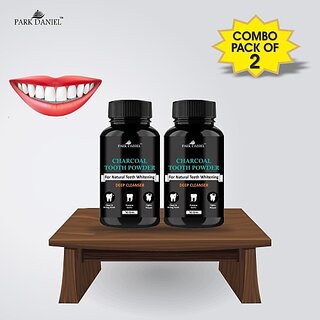 PARK DANIEL Coconut Shell Charcoal Teeth Whitening Powder -Naturally Whiten Teeth, Removes Stains & Removes Bad Breath(ENAMEL Safe & Suitable for Sensitive teeth) Combo pack of 2 Bottles of 50 gms(100 gms) (100, Pack of 2)