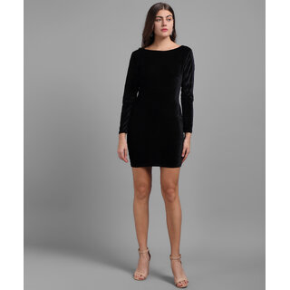 Vivient Women Black Velvet Short Dress