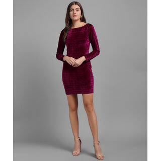 Vivient Women Wine Velvet Short Dress