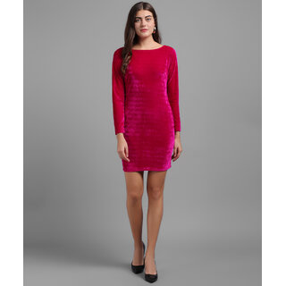 Vivient Women Pink Velvet Short Dress
