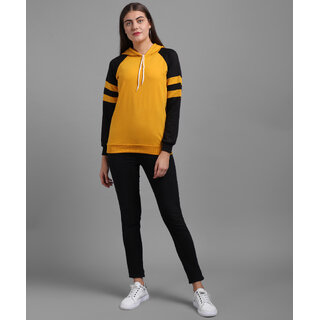 Vivient Women Musterd Black Sleeves Stripe Sweatshirt