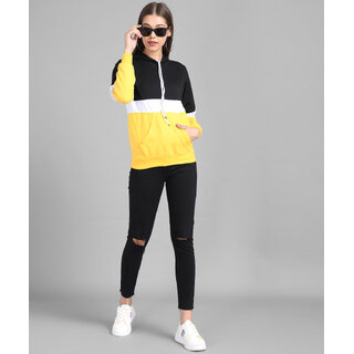 Vivient Women Black White Yellow Color Block Sweatshirt