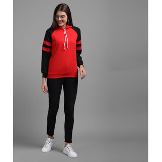 Vivient Women Red Black Sleeves Stripe Sweatshirt