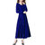 Vivient Women Blue Plain Round Neck Long Dress