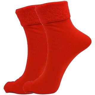 29K Warm Winter Stylist Latest velvet Socks for Women and Girls - Red