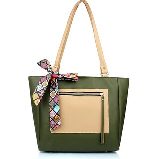 29K Green Cream Ribbon Tote Bag for Women
