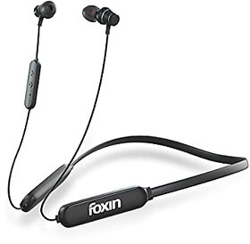 Foxin FoxBeat 205 Bluetooth V5.0 Wireless Headphones with Hi-Fi Stereo Sound 60Hrs Playtimein Line Mic Neckband Sweat-Resistant Magnetic Earbuds Voice Assistant & Mic Made in India.