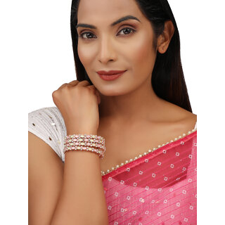 Pink Green CZ Rosegold Plated 4pc Bridal Bangle Set