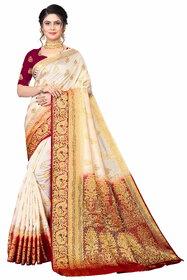 SVB Saree White Embellished Silk Saree