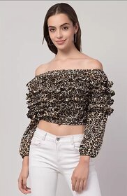 Crockoset Casual Regular Sleeves Printed Women Brown Top
