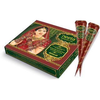 (Pack of 12) Neeta Henna Mehendi Cones | Dark Stain Temporary Tattoo for Festivals & Weddings
