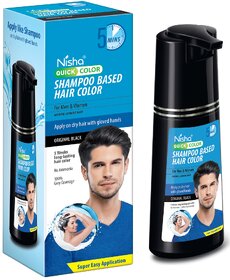 Nisha Quick Color Shampoo Based Hair Color For Men  Women Natural Looking Hair Bottle 180ML, Original Black