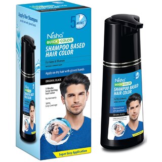 Nisha Quick Color Shampoo Based Hair Color For Men  Women Natural Looking Hair Bottle 180ML, Original Black