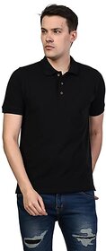 Tee Stores Mens Black Solid 100% Cotton Polo Collar T-Shirt