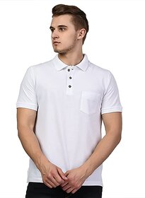 Tee Stores Mens White Solid 100% Cotton Polo Collar T-Shirt