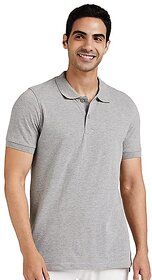 Tee Stores Mens Grey Solid 100% Cotton Polo Collar T-Shirt