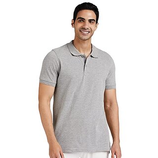 Tee Stores Mens Grey Solid 100% Cotton Polo Collar T-Shirt