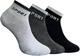 (Pack of 3) AEROHAVEN Men's Premium Cotton Cushion Sports Solid Ankle Socks, Free Size - S008, (Multicolored)