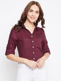 Purys Women Maroon Rayon Solid Formal Shirt