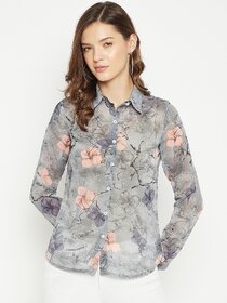 Purys Women Grey Georgette Printed Casual Shirt