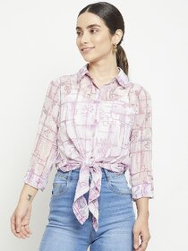 Purys Women White Georgette Printed Casual Shirt