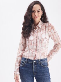 Purys Women Pink Georgette Printed Casual Shirt