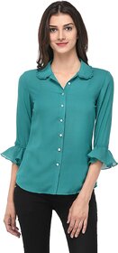 Purys Women Green Poly Cotton Solid Casual Shirt