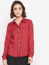 Purys Women Maroon Rayon Solid Formal Shirt