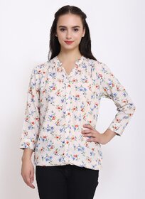 Purys Women White Polyester Printed Casual Shirt