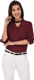 Purys Women Purple Cotton Blend Solid Casual Shirt