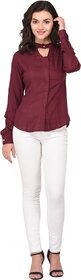 Purys Women Maroon Poly Cotton Solid Casual Shirt