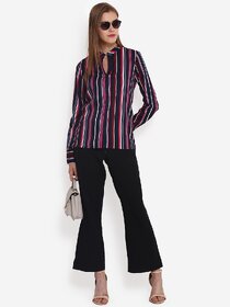 Purys Women Dark Blue Poly Cotton Striped Casual Shirt