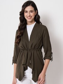 PURYS Dark Green Solid Shrugs for Women