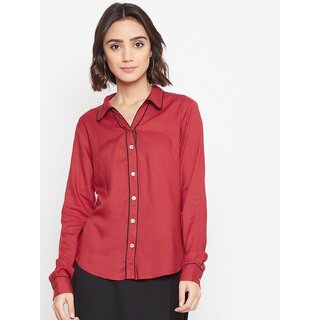 Purys Women Maroon Rayon Solid Formal Shirt