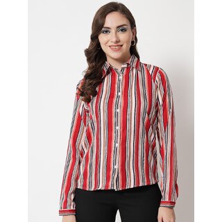 Purys Women Multicolor Poly Cotton Striped Casual Shirt
