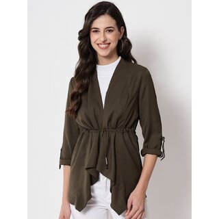 PURYS Dark Green Solid Shrugs for Women