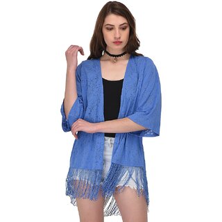 PURYS Blue Self Design Shrugs for Women