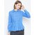 Purys Women Blue Polyester Solid Casual Shirt