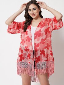 PURYS Pink Printed Shrugs for Women