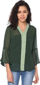 Purys Women Green Color Block Regular Top