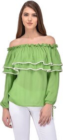 Purys Women Green Solid Off Shoulder Top