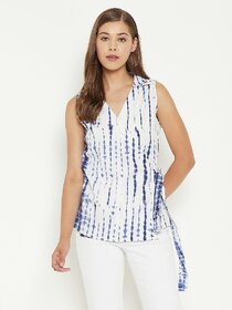 PURYS Women White Tie-Dye Wrap Top