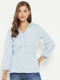 PURYS Women Blue Printed Regular Top